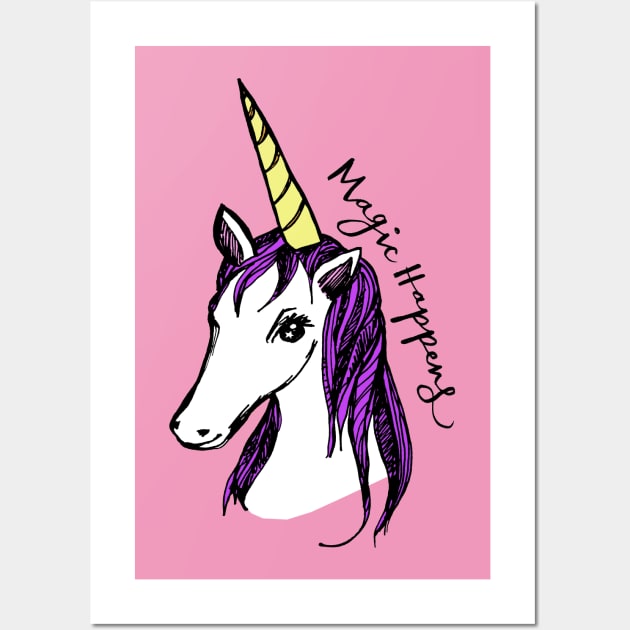 Magic Happens Unicorn Wall Art by Tessa McSorley